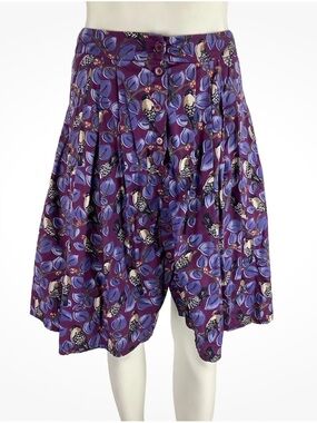 Emily And Fin Sz S 100% Cotton Bird Print Pleated A-Line Retro Skirt Purple